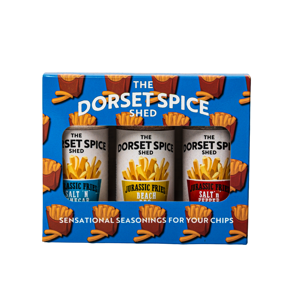Jurassic Fries Gift Pack Three flavours BBQ, Chinese Salt & Pepper & Salt & Vinegar - Dorset Spice Shed