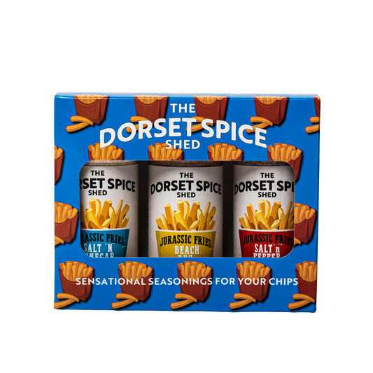 Jurassic Fries Gift Pack Three flavours BBQ, Chinese Salt & Pepper & Salt & Vinegar - Dorset Spice Shed