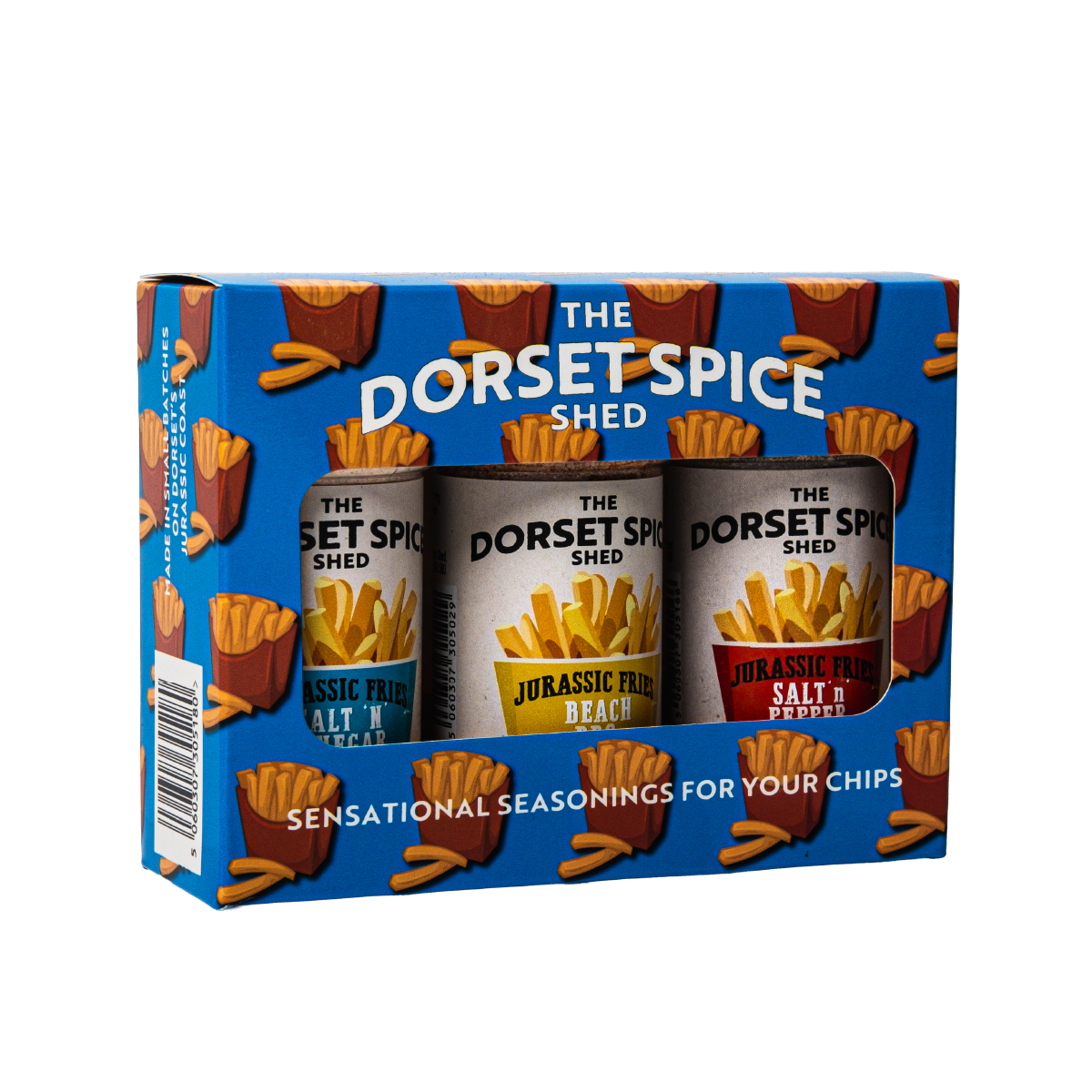 Jurassic Fries Gift Pack Three flavours BBQ, Chinese Salt & Pepper & Salt & Vinegar - Dorset Spice Shed