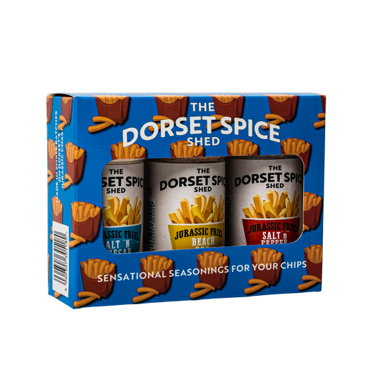 Jurassic Fries Gift Pack Three flavours BBQ, Chinese Salt & Pepper & Salt & Vinegar - Dorset Spice Shed