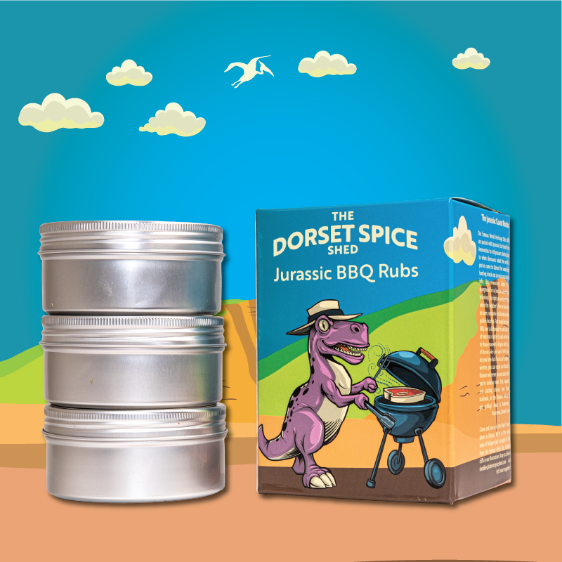 NEW! Jurassic BBQ Rubs Gift Set - 3 Roaringly Great Rubs - FREE Greetings Card - Dorset Spice Shed