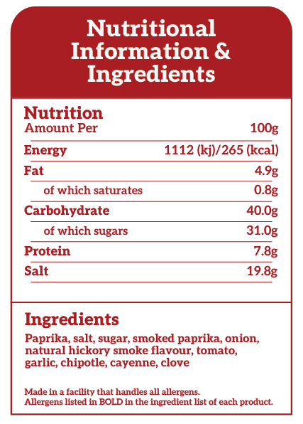 The Dorset Spice Shed Baconizer Nutritional Information & Ingredients