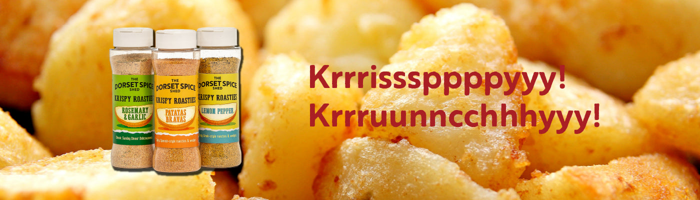 Dorset Spice Shed Krispy Roast Potato Seasoning in three flavours.