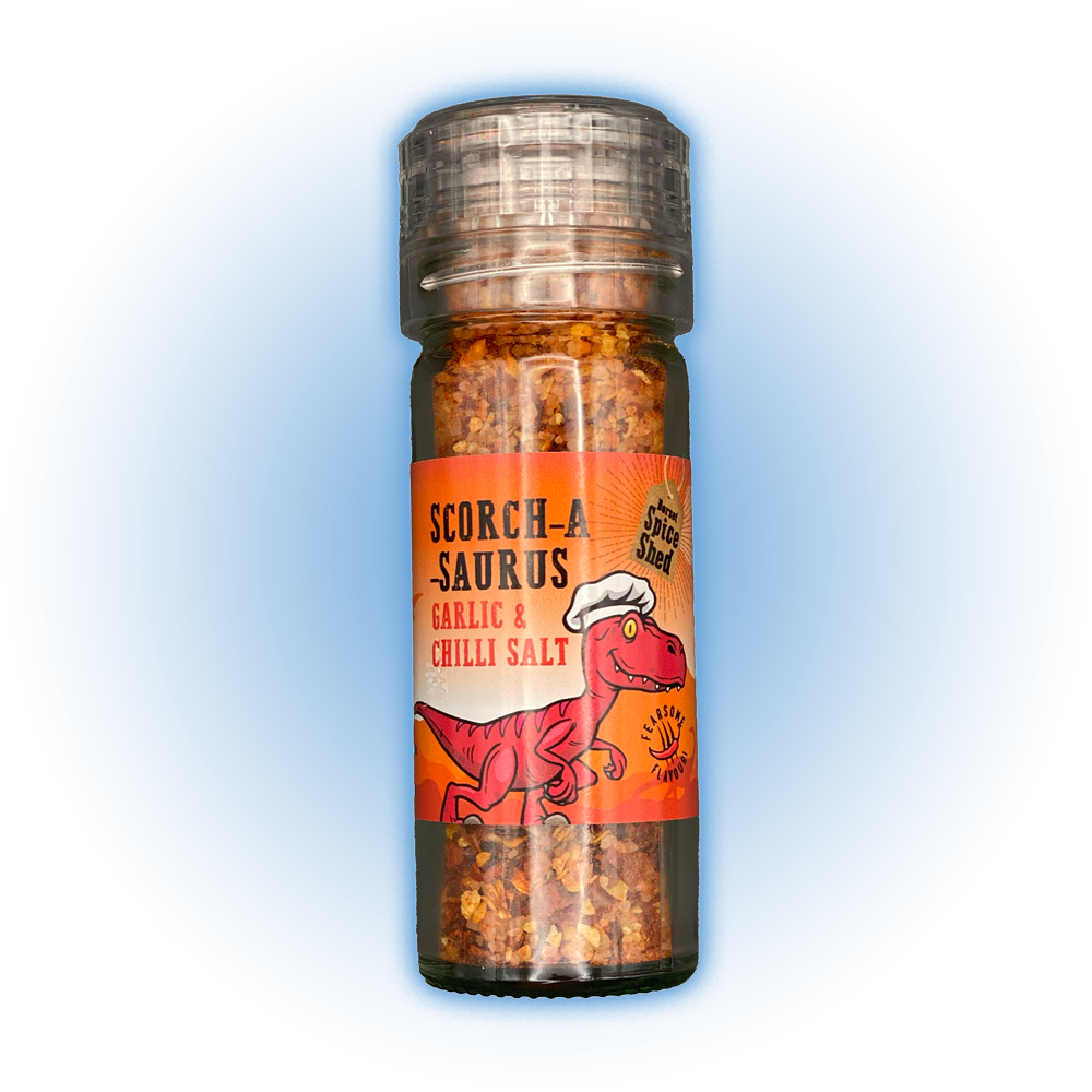 Scorch-a-Saurus Chilli and Garlic Salt Grinder - Dorset Spice Shed