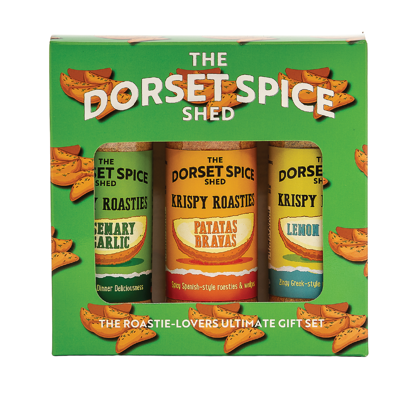 Packaging of The Dorset Spice Shed Roastie Lovers Ultimate Gift Set on a white background.