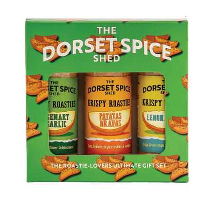 Packaging of The Dorset Spice Shed Roastie Lovers Ultimate Gift Set on a white background.